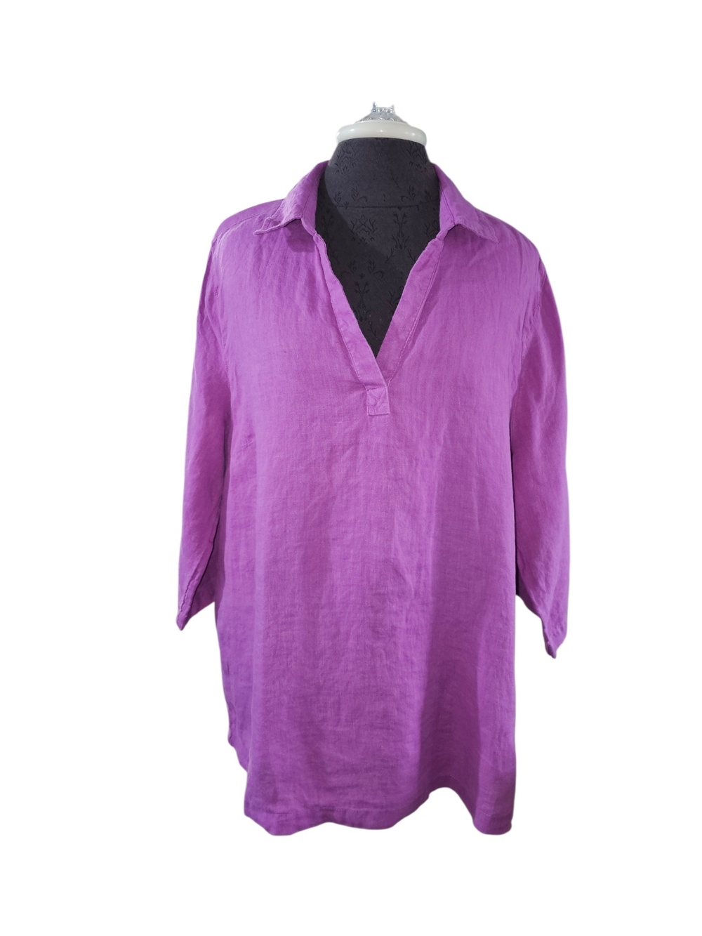 Tahari Purple V-Neck Linen Tunic purple plum 1x